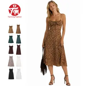 Tanming Women's Floral Dress Low-Cut Square Neck Spaghetti Strap Tie Bodycorn 90s Y2k Sun Dresses Casual Wear Women's Slip Summer Dress with Adjustable Straps & Elastic Neckline