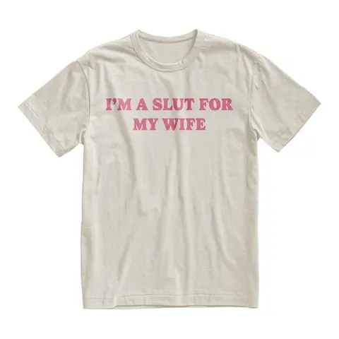 “I’m a Slut for My Wife” tee redesigned as a funny Valentine’s Day gift for husbands or dads, a quirky quote shirt with playful humor for any occasion. Menswear
