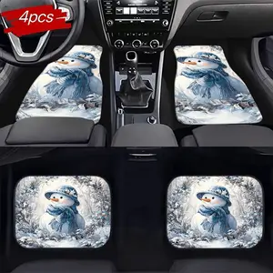 Winter Snowman Car Mat Set 4-Piece, Cute Non-Slip Wear-Resistant Universal Easy Clean, Essential Car Interior Decoration