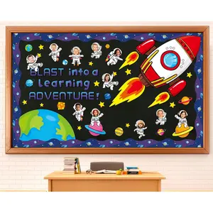 X-WPA54 Outer Space Astronaut Bulletin Board Decorations Space Theme Classroom Decor Back to School Galaxy Borders Blast into a Learning Adventure Rocket Solar System Planet Paper Cutouts Kids