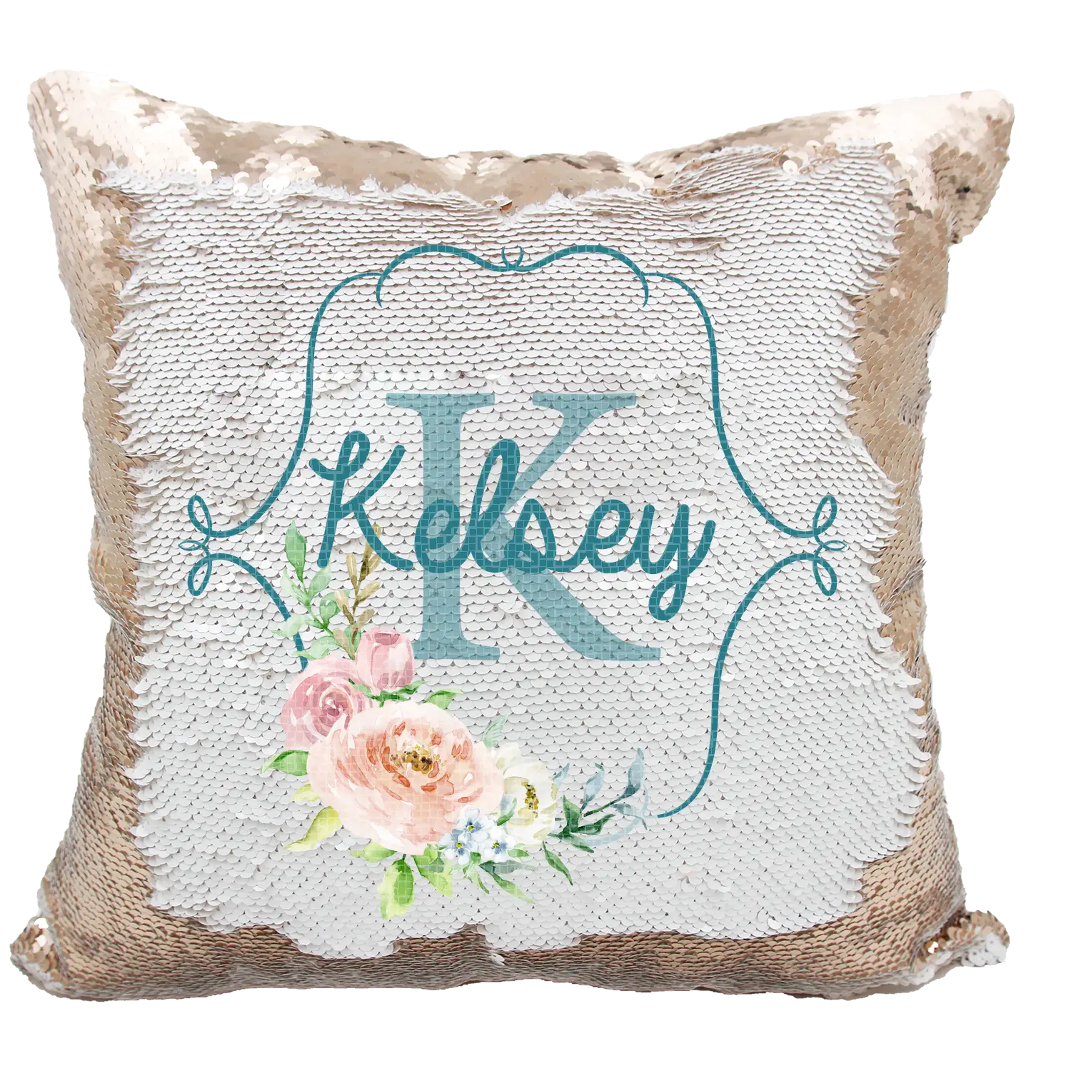 Handmade Personalized Floral Monogram Reversible Sequin Pillow Case