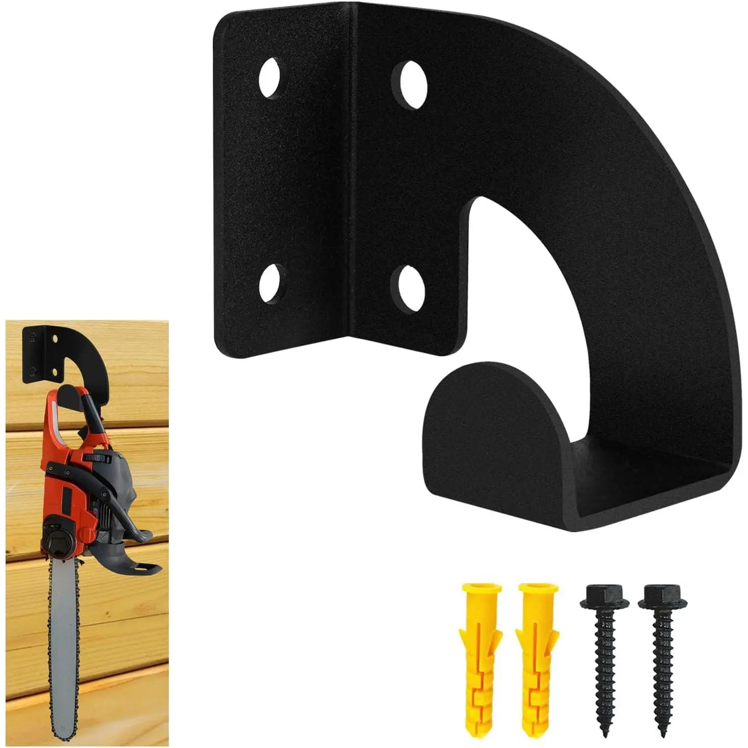 Chainsaw Hanger, Heavy Duty Chainsaw Wall Mount Holder, Organizer Mounted Chainsaw Rack, Chain Saw Hanger for Garden, Garage, Workshop, Black Metal