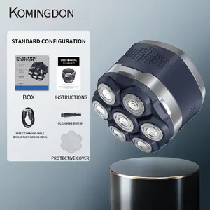 KOMINGDON Head & Body Electric Hair Remover — Magnetic Floating 7-Head Shaver (Wet & Dry Use: For Head, Legs, & Underarms), Waterproof, Rechargeable, Painless Hair Remover, IPX7 Waterproof, Fast Charging, Portable Travel Grooming Kit
