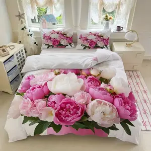 3-Piece Peony Floral Bedding Set, Includes 1 Duvet Cover and 2 Pillowcases, Background, Bedroom Decor, No Filling Included