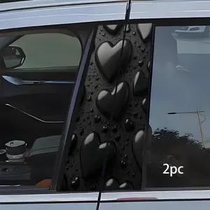 2PC Black Heart Pattern Car B-Pillar Decals,Waterproof Sun Protection Vinyl Stickers for Glass,Plastic & Metal Surfaces, Semi-Matte Finish