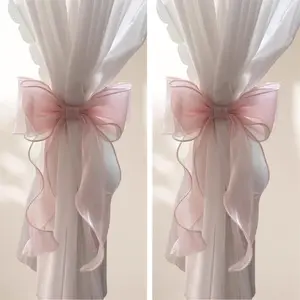 2 Pack PInk French Silky Bow Curtain Tiebacks, Elegant Lace Ribbon for Curtains Decorative Rope Accessories Home Décor