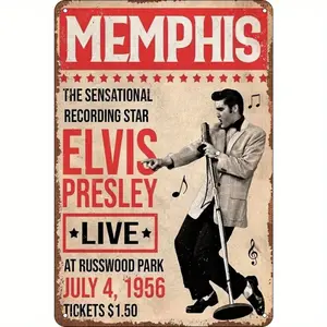 [2D Flat] Vintage Elvis Presley Live Concert Metal Sign - 20.32x30.48 cm Retro Wall Art, Indoor Decor for Man Cave, Bar, Cafe | Music Lover'S Gift, Music Wall Art | Vintage Metal Sign | Durable Metal Sign, Metal Wall Art Decor