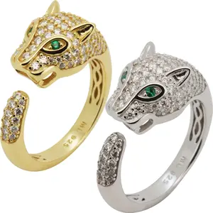 Moissanite 925 Sterling Silver 14k Gold Vermeil Panther Ring