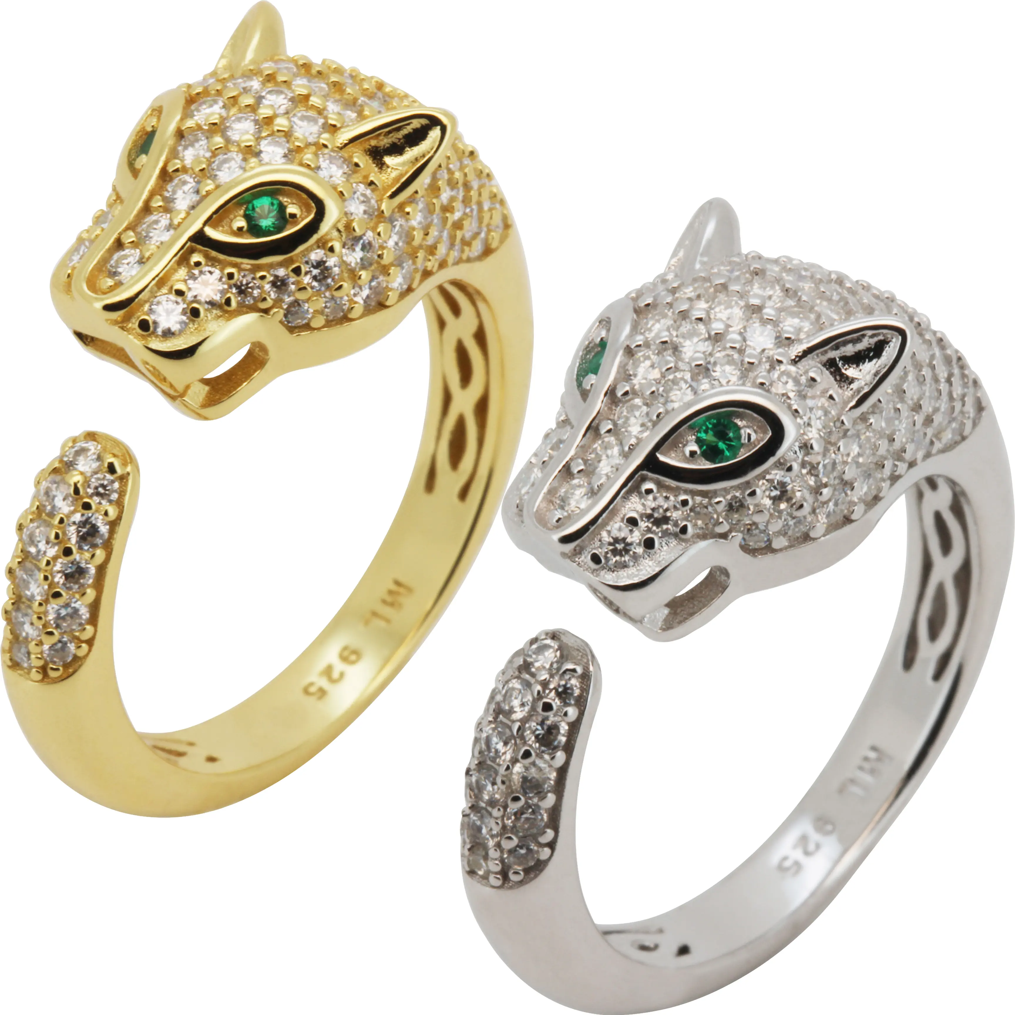 Moissanite 925 Sterling Silver 14k Gold Vermeil Panther Ring