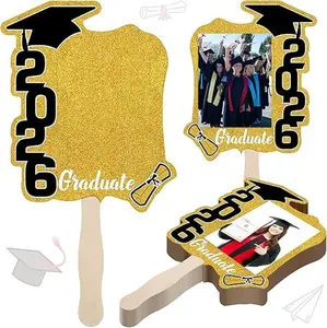 24pcs 2026 Graduation Folding Fans & Photo Frame Props – Handheld Signs for Class Group Photos & Ceremony Stage Layout | Summer Vibes Party Decor, Fits 4 * 6in Photos