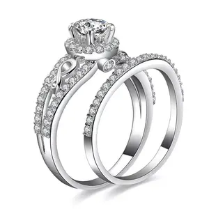 2PC 925 STERLING SILVER CZ WEDDING ENGAGMENT RINGS SET WOMEN'S SIZE 3-12 SAB007