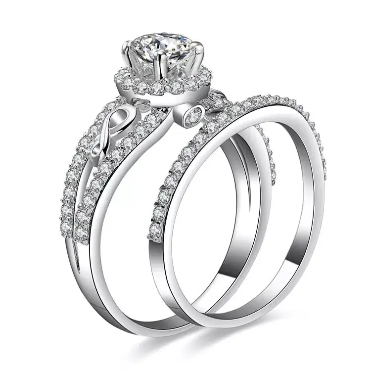 2PC 925 STERLING SILVER CZ WEDDING ENGAGMENT RINGS SET WOMEN'S SIZE 3-12 SAB007