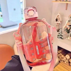 Large Capacity Square Water Bottle, Fashionable Creative Sports Fitness Cup, Flip Lid, Silicone Lining, Locking Cap, Narrow Mouth, Sealed, PP Material