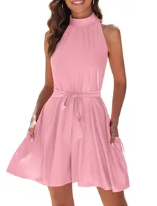 ZAFUL 2024 Rompers For Women Summer Dressy Plus Size Jumpsuits Mock Neck Romper Tie Waist Jumpsuit With Pockets Outfits   knit 2piece