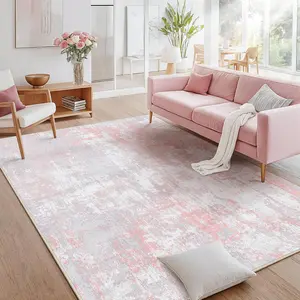 Soft Landing Spot Washable Area Rugs 5'x7' Non-Slip Modern Abstract Soft for Living Room Entryway Bedroom Nursery, Print Pattern, Grey Pink