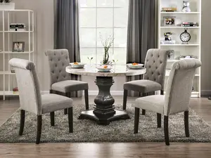 Elfredo Elegant 5-Piece Round Dining Set with Marble Top Table and Tufted Upholstered Chairs – Perfect for Sophisticated Dining Spaces