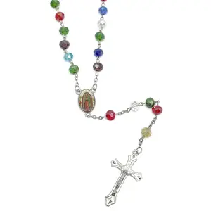 Crystal Beads Catholic Rosary Crucifix Necklace, Our Lady of Gudalupe (Colorful) Collar Crucifijo Rosario Católico Cuentas de Nuestra senora de Gualdalupe (De colores)