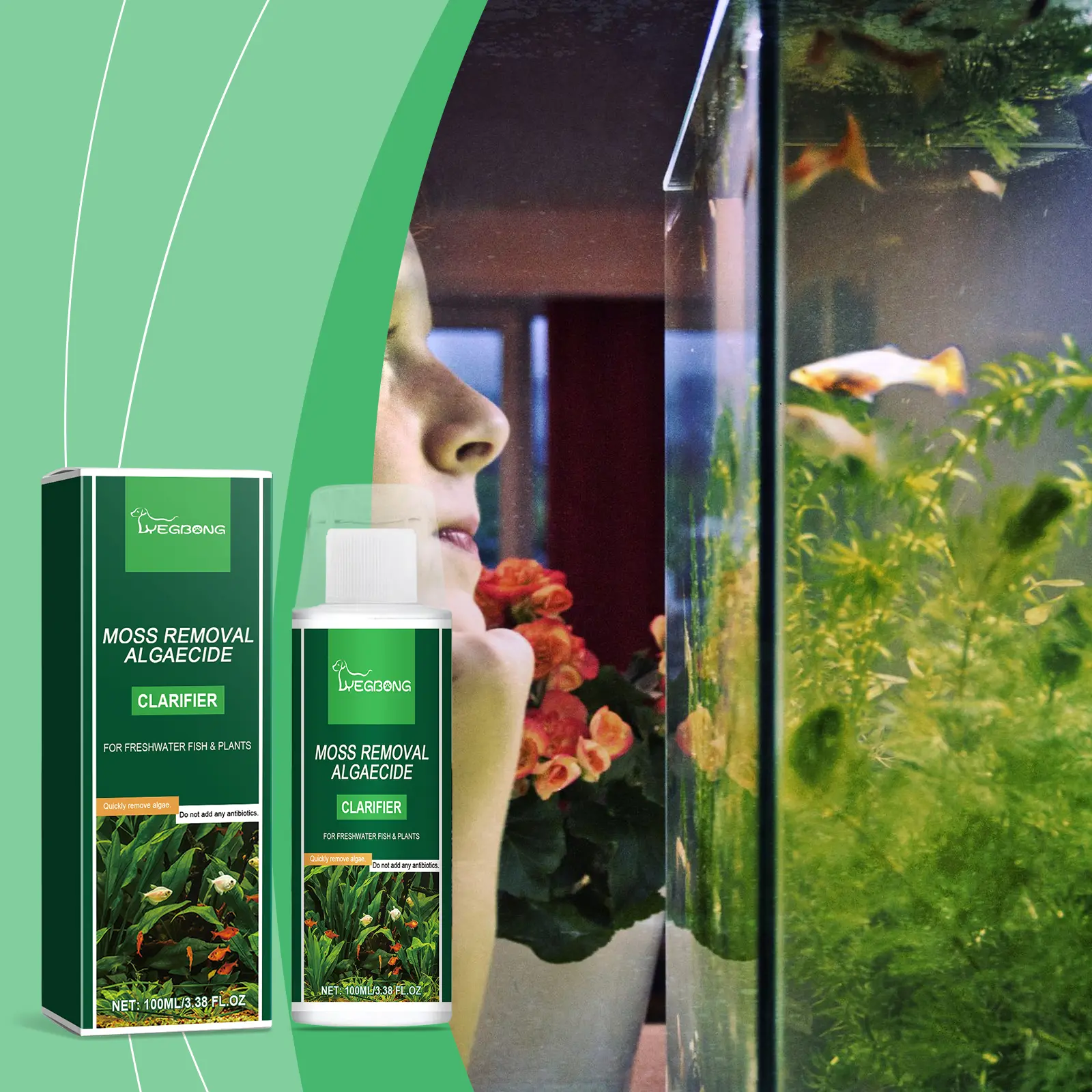 Yegbong Fish Tank Algae Control Clarifying Agent Remove Slime Moss String Algae Prevent Cloudy Water Gentle Formula No Harm To Tropical Fish Shrimp Aquarium Daily Maintenance Supply