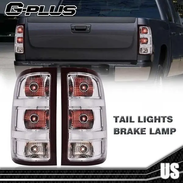 G-PLUS 2-Piece Chrome Rear Taillight Lamps - Car Lights, Truck Accessories, Upgrade for 07-13 GMC Sierra 1500,2500,3500HD Cars, GMC 2011 Sierra 2500 HD Denali Brake Lighting Replacement