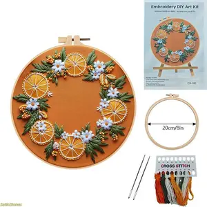Fruit Pattern Embroidery Kit DIY Stitching Materials Set English Stitch Guide Handmade Needlework Craft Project for Beginners Home Decoration Art Supplies
