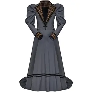 Victorian Edwardian Dress Medieval Renaissance Ball Gown Costume Women Vintage Edwardian Striped Dress