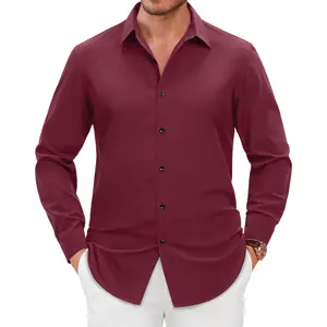 Men's Dress Shirts Long Sleeve Wrinkle Free Stretch Solid Formal Business Button Down Shirts