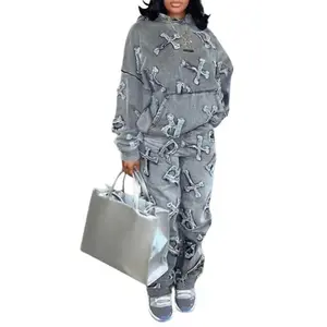 2025AB] Autumn Jogger Tracksuits For Women Sweat Suits Two Piece Pants Set 2 Pieces Ladies Hoodies Sweatshirt Coat Clothes Women's Lace-Up Chiffon Skirt Set hot shot crossover Elegant Strapless Outfit Set Slim Crop