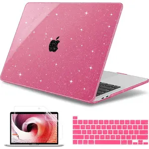 Compatible with MacBook Pro 13 inch Case 2022 2021 2020 Release Model A2338 M2 M1 A2251 A2289, Hard Shell Case with Keyboard Cover for MacBook Pro 13 Touch Bar Fits Touch ID, Peach Glitter