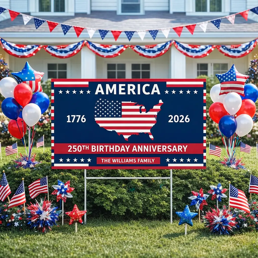 Personalized Patriotic Yard Sign, America 250th Anniversary Outdoor Decoration with Custom Family Name