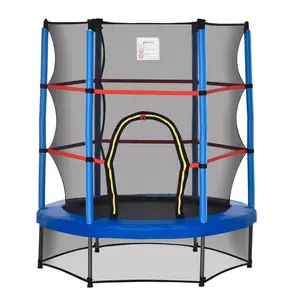 5FT Trampoline with Enclosure Net – Blue. Springless Bungee Design. Enclosure Net + PVC Covered Posts. U-Shaped Zippered Door. 99 lbs Cap. ASTM & CPSIA