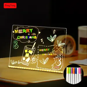 PENGTENG Drawing Board with 7 Coloured Pens, USB Powered Writing Board with LED Light, Message Drawing Board for Home & Office, Art Supplies, Neon, Portable Drawing Board