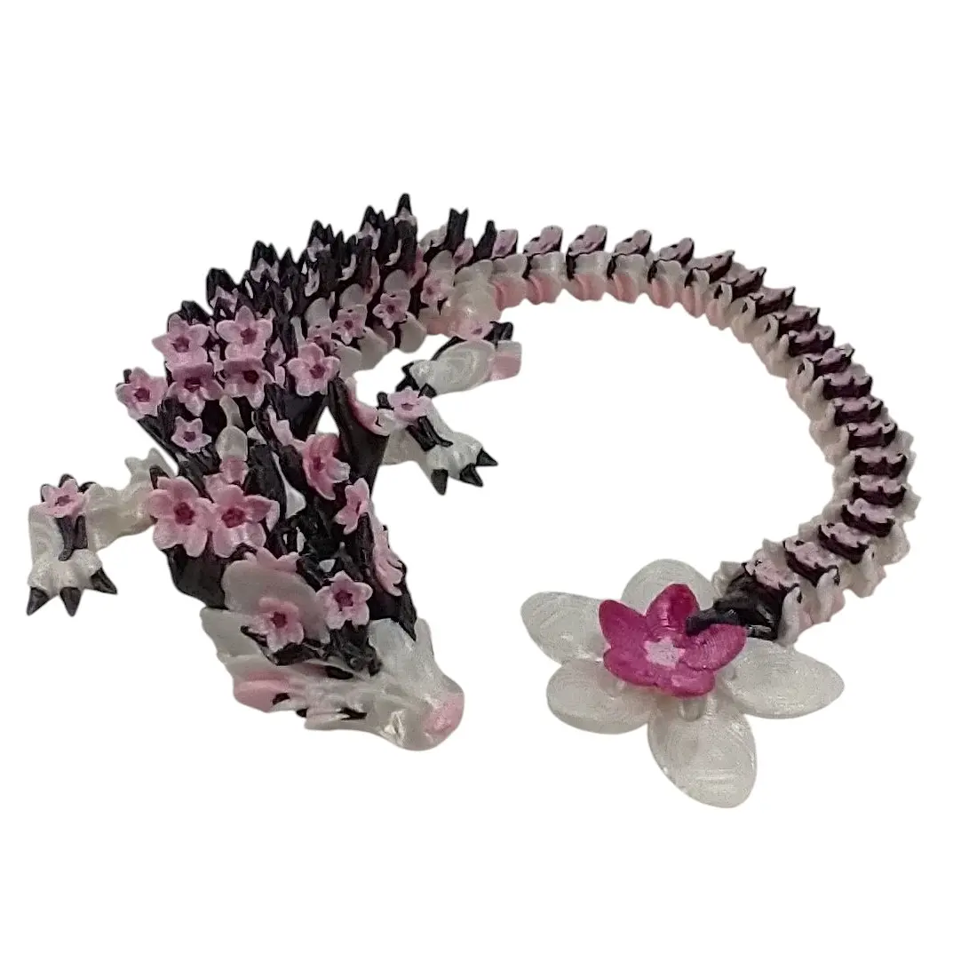 BS208Creations Cherry Blossom Dragon Figurine - 3D Printed, Articulating, Lightweight, Durable Plastic (PLA) Home Decor Statue with Flexible Display, Collectible Gift, Art Toy Ornament