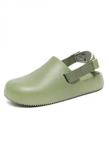 Unisex Green Closed-Toe Medical Clogs: Adjustable Strap, Anti-Slip Work Slides, Slip On Clog