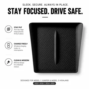 Black anti-slip waterproof silicone central control wireless charging pad white interior black interior suitable for Tesla Model Y Juniper 2025-2026 Model 3 Highland 2024-2025