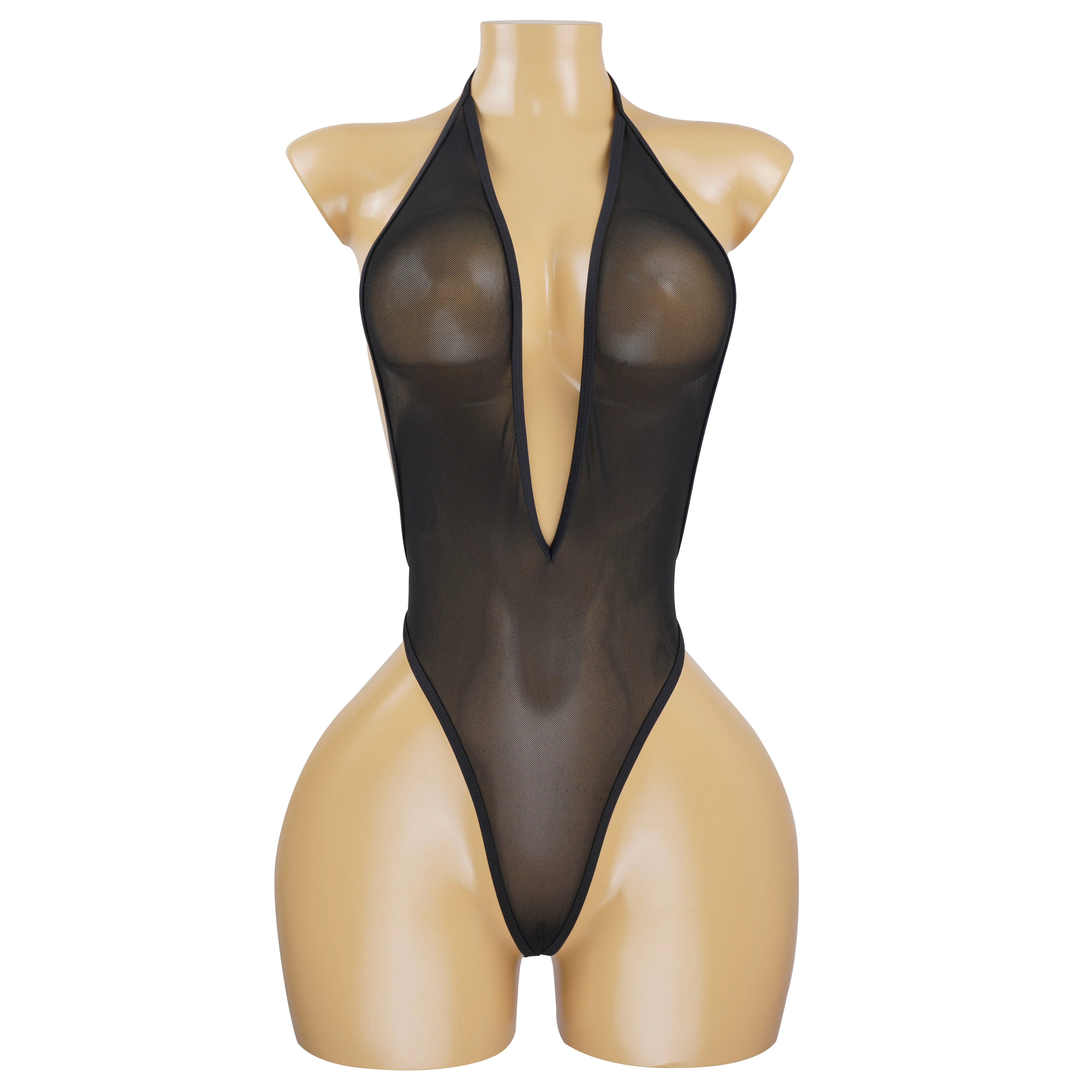 SHERRYLO Sheer One Piece Thong Swimsuit for Women Sexy V-Plunging See Thru  Monokini High Cut Mesh Bodysuit Perfect for Wet Wear and Pool Parties -  TikTok Shop