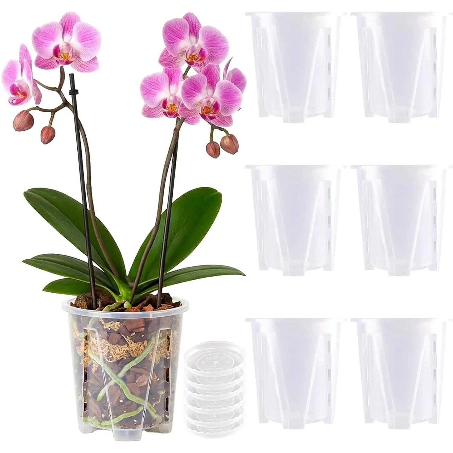 Orchid Pot 6 Pack Clear  Pots with Drainage 4.7 Inch Orchid Pots with Holes Plastic Flower Pots for  Indoor Outdoor Slotted Orchids Planter