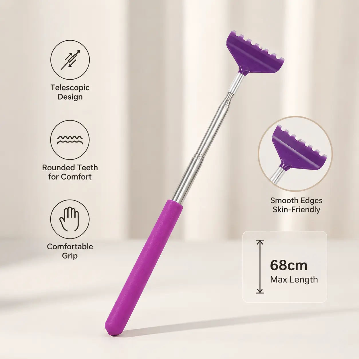 1 Count, Telescopic Stainless Steel Pet Back Scratcher, Non-slip Plastic Handle Grooming Tool for Cats Dogs Daily Itch Scratching