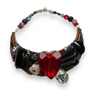 Wendy Gell Art Choker Necklace Red Heart Dollface Bib One of a Kind Vintage