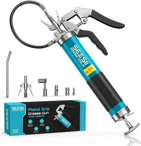 【FathersDay Gift】SEESII Upgraded 8000PSI Grease Gun Kit: Heavy Duty Pistol Grip Grease Gun with 14oz Capacity, Quick-Release Coupler, 90°Adapter, Flexible Hose, Rigid Pipe for Automotive, Agricultural, Industrial