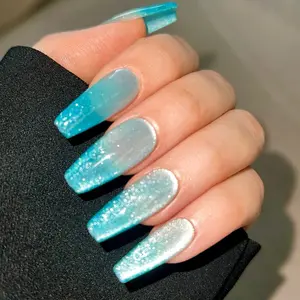 NACCA Handmade Color-Changing Cat Eye Press-On Nails Reacts To Nail Temperature | Free Prep Kits | Salon Quality Nature Bling Glitter Luxury Press-On Nails | Sparkling Glass Nature Gradient Color Cat Eye Gel Nails Art