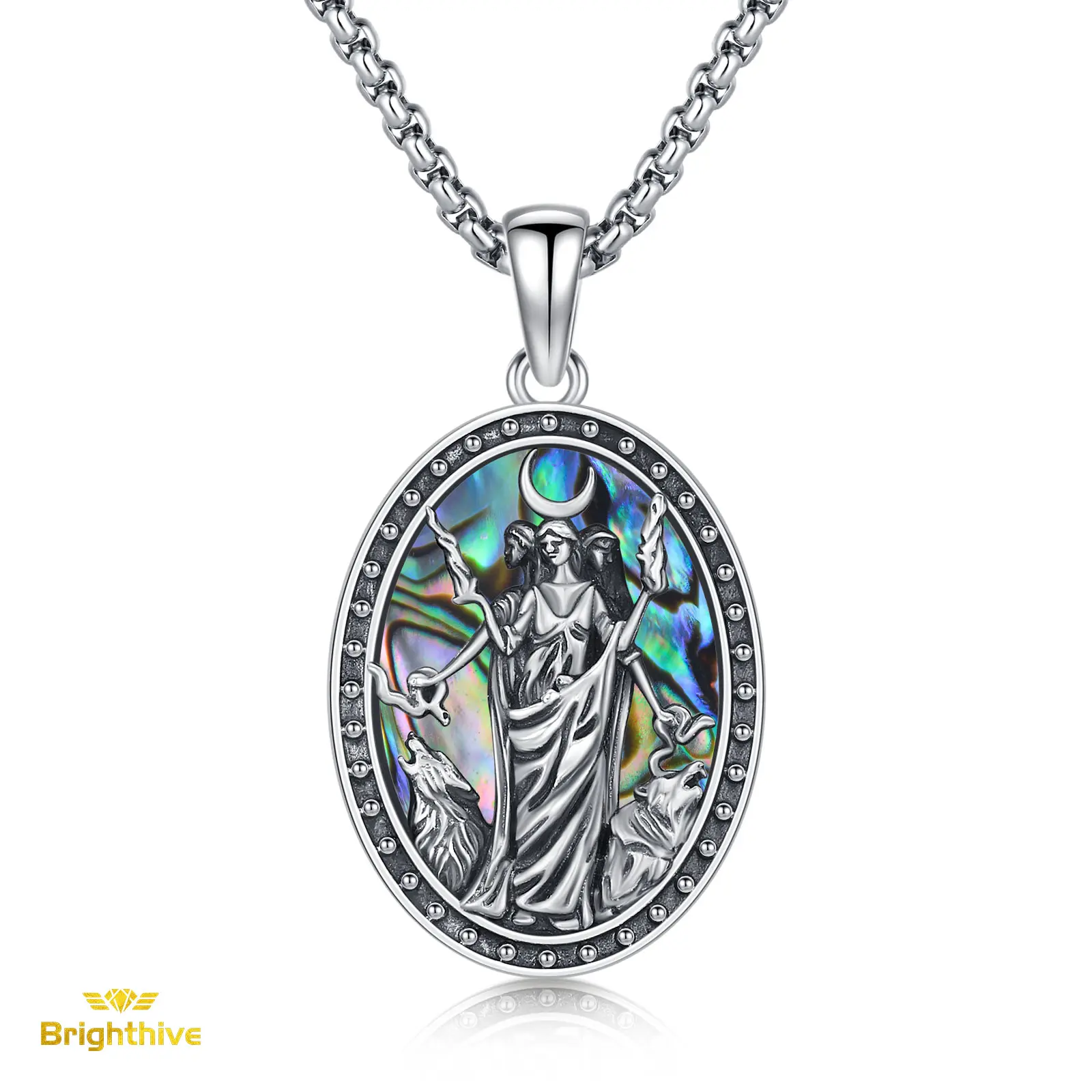 Brighthive Hecate necklace S925 Sterling Silver Hecate Goddess Necklace  bricks 925 Sterling Silver Jewelry Necklace pendant It can be used as a romantic gift for women or handsome for men  Patron Amulet Medal for Men & Women (with Gift Box)