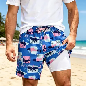 Men's Straight-Leg Printed Beach Shorts Quick-Drying Loose-Fit Surfing Shorts with Double-Layer Lining Vibrant Pattern Machine Washable tiktokshopspringglowup