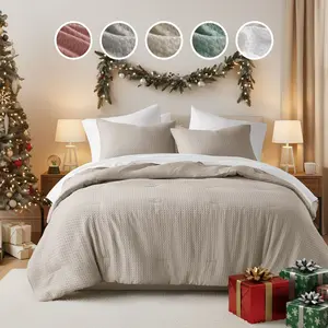 Breathable Woven Waffle Knit Comforter Sets, Modern Farmhouse Boho Comforter & Sham, All Season Microfiber Bed Set,Neutral,Full/Queen