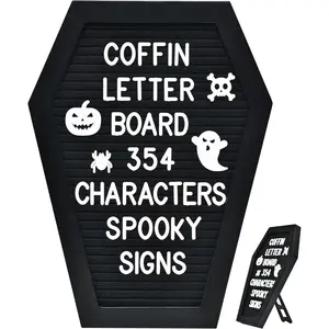 Coffin Letter Board 354 Characters Spooky Halloween Characters with Wooden Stand Canvas Bag 10x7 Inches Small Felt Message Board for Home Office Halloween Supplies & Decor Black