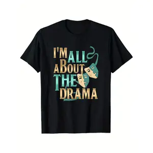 Men'S Summer Round Neck Short-Sleeved Top T-Shirt, "I Am Fully Committed to Drama" Pattern, Casual And Versatile