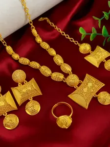 Women's Fashion Vintage Ethnic Jewelry Set, Earrings Necklace Bracelet Ring Five-Piece Collection, Unique Design Accessories for Women, Fashionable Jewelry Set