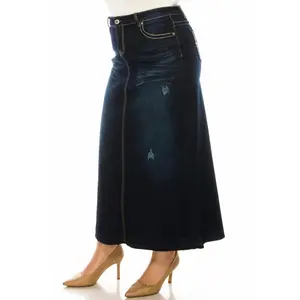 LEG-65 {Next Adventure} Dark Indigo Wash Stretch Denim Skirt PLUS SIZE 1X 2X 3X