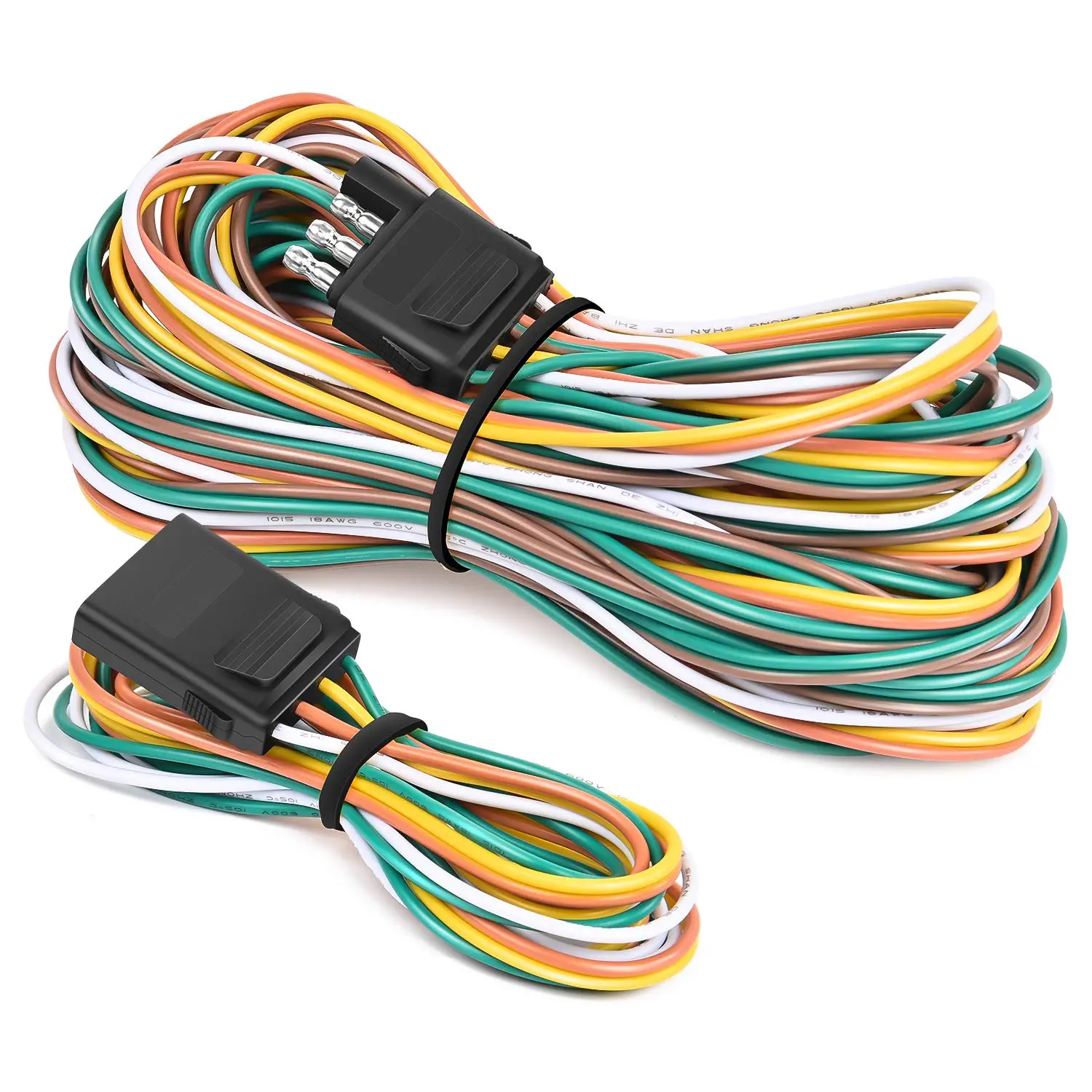 Nilight 4-Pin Flat Trailer Wiring Harness Kit - 18AWG 25ft Male, 4ft Female Wishbone-Style Extension, Vehicle Accessories with Pure Copper Color Coded Wires, Durable in Sea Water for Cargo Utility Trailers