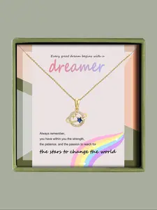 Women's Elegant Rhinestone Decorated Planet Design Pendant Necklace, Exquisite Trendy Pendant Necklace, Chic Jewelry As Gift for Boyfriend & Girlfriend