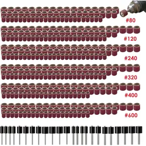 400Pcs Sanding Drums Kit includes 376pcs Drum Sander Sleeves (80 120 240 320 400 600 Grit) 24Pcs Drum Mandrels Sanding Bits Tool Accessories for Most Rotary Tools
